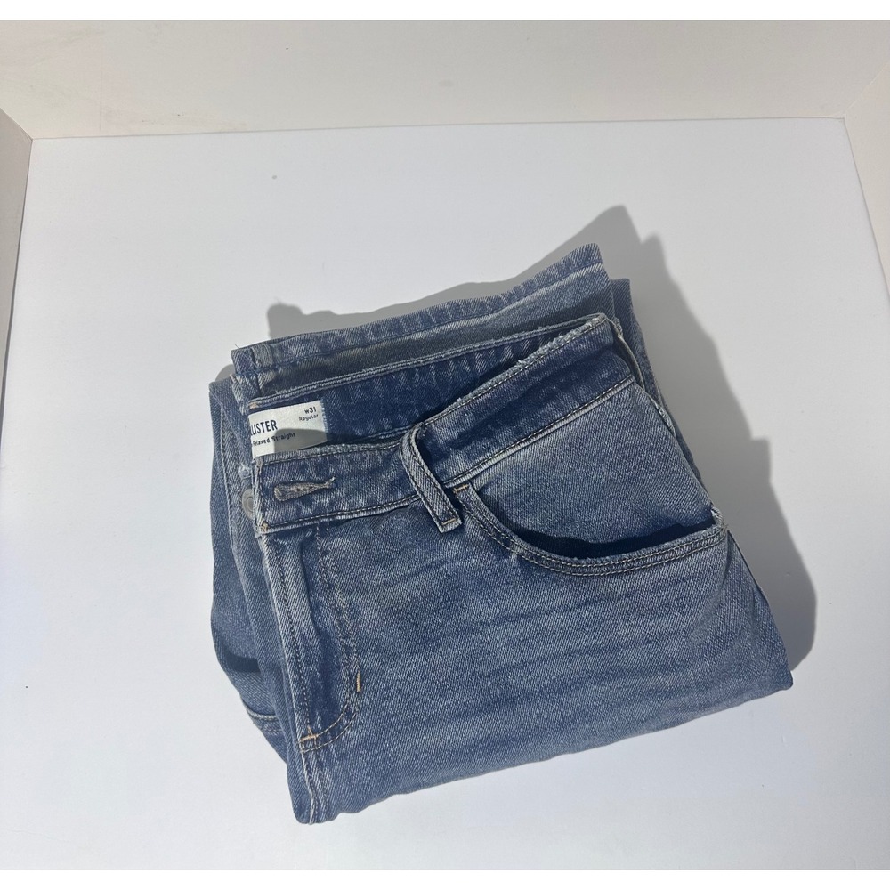 Hollister Low-Rise Relaxed Straight Jeans Womens Medium Wash Denim